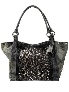 Vintage Frye Grey/Silver Studded Tote Bag with Top Handles